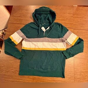 American Eagle Men’s Knit Striped Hoodie Green Ivory- Size Medium EUC